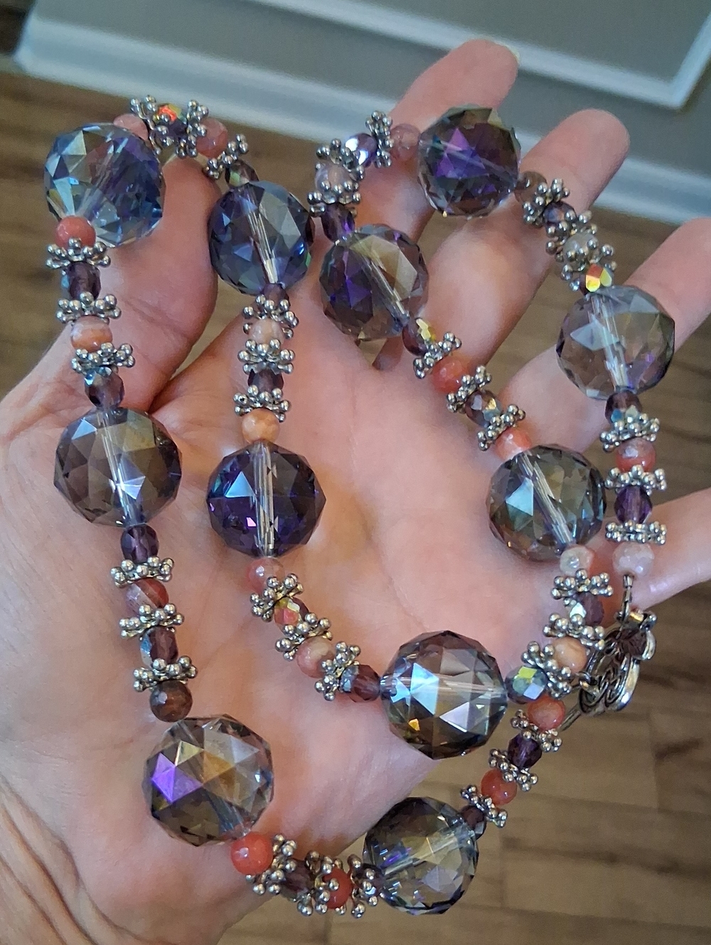 Handcrafted Purple Beaded Crystals Statement Necklace - Elegant Women's Jewelry - Picture 6 of 8